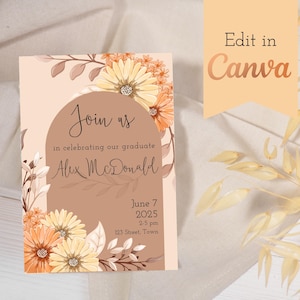 Invito di laurea floreale boho: classe del 2025 (modello Canva)