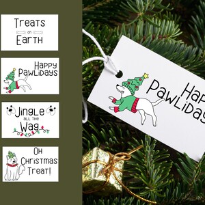 Happy Pawlidays printable Christmas gift tags - Set of 8 dog-themed Christmas present labels, perfect for pet parents and dog treat tags