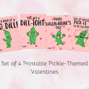 Ensemble de cornichons pour la Saint-Valentin, 4 cartes de Saint-Valentin imprimables parfaites pour les amateurs de cornichons, cartes de jeux de mots pour la Saint-Valentin gourmands, imprimés Big Dill Vday, cadeau ami