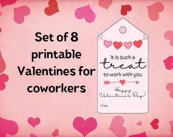 Coworker Valentines: Pink & Red Printable Cards (Set of 8) (PDF)