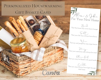 Benutzerdefinierte Housewarming Geschenkkorb-Karte | Personalisiertes neues Zuhause Blessing Tag | Brot Salz Wein | Neues Zuhause Geschenkidee | Traditionelle Segenskarte