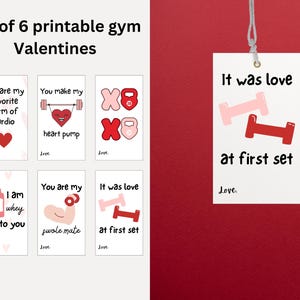 Valentinstagskarten-Set - Geschenkanhänger für den Valentinstag. Druckbares Set mit 6 lustigen und niedlichen Fitness-Themen