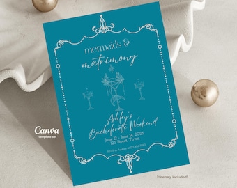 Mermaids and Matrimony Bachelorette Einladung & Reiseplaner Set | Mädchen Strandurlaub Vorlage