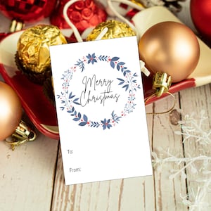 Blue Christmas Gift Tags Printable Set of 8 Elegant Holiday Present Labels, DIY Festive Gift Wrap, Instant Download Christmas Gift Labels