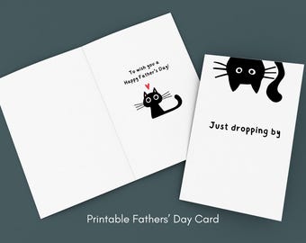 Druckbare Katzen Vatertags Karte | Lustiger Katzen-Liebhaber Happy Dad's Day | Niedliche schwarze Katze Minimalistische druckbare Vatertagskarte