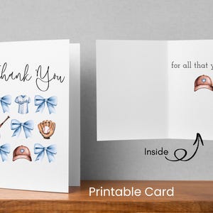 Carte de remerciement pour entraîneur de softball, remerciement imprimable pour entraîneur de baseball de l'équipe de softball filles, noeud bleu coquette fin de saison Merci