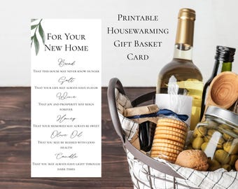Traditionelle Housewarming Geschenkkorb-Karte | Druckbare neue Home Blessing Karte | Brot Salz Wein Geschenk | DIY Herz-Anhänger | Geschenk für Gastgeber