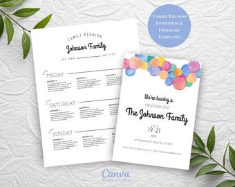 Family Reunion Invitation & Itinerary Watercolor Print (Canva Template)