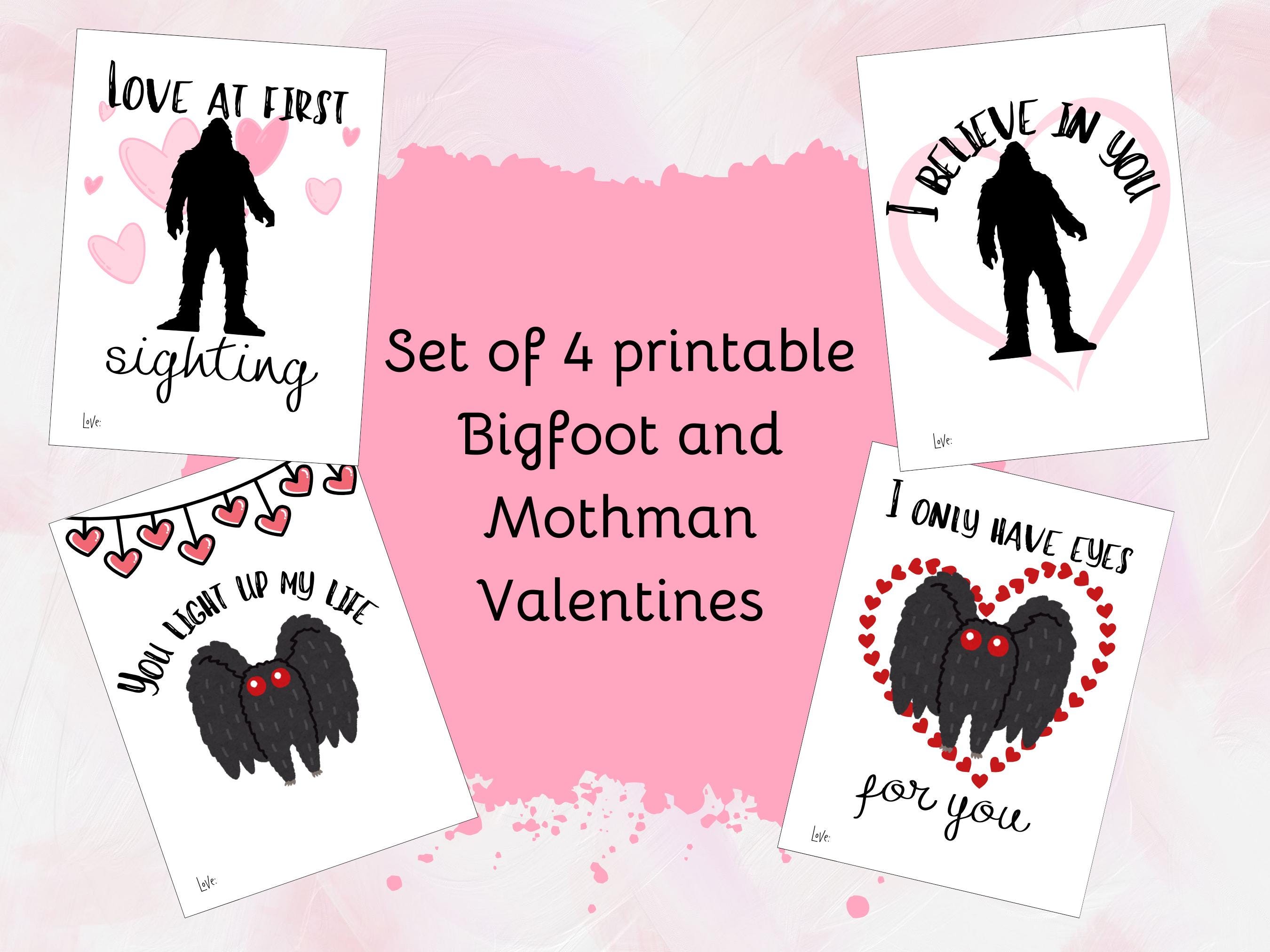 Bigfoot & Mothman Valentines: Quirky Cryptid Cards (PDF)