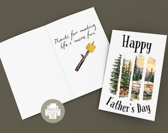 Druckbare Camping Vatertagskarte, S'mores Wortspiel Papa Geschenk, humorvolle Lagerfeuer Gruß, Sofort Download Outdoor Abenteuer Papa Karte