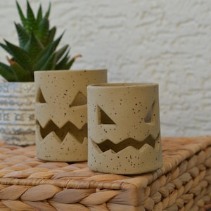 Halloween Handmade Ceramic Candle Holder, Spooky Ghost Tealight Lantern, Incense Holder for Fall Decor, Funny Halloween Stoneware Ornament