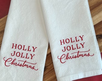 Pair of Christmas Napkins - Holly Jolly Christmas - Christmas Decor - Holiday Celebrations - Cotton Napkins