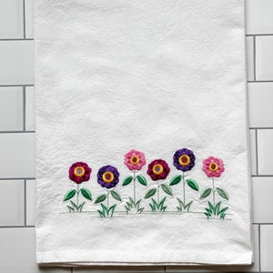 Embroidered Flour Sack Towel: Pretty Petunias Kitchen Decor