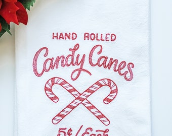 Cotton Christmas Towel - Christmas Candy Cane Towel - Candy Cane Decor - Embroidered Cotton Towel - Holiday Decor