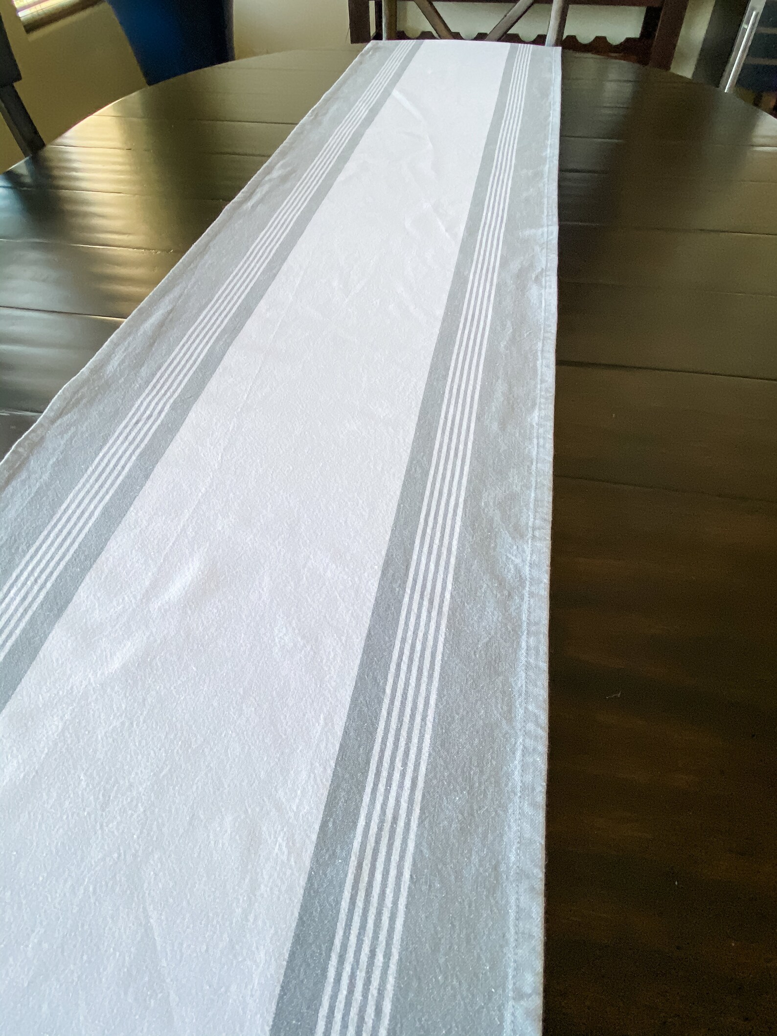 18 Wide Table Runner White With Gray Sides and Stripes Etsy