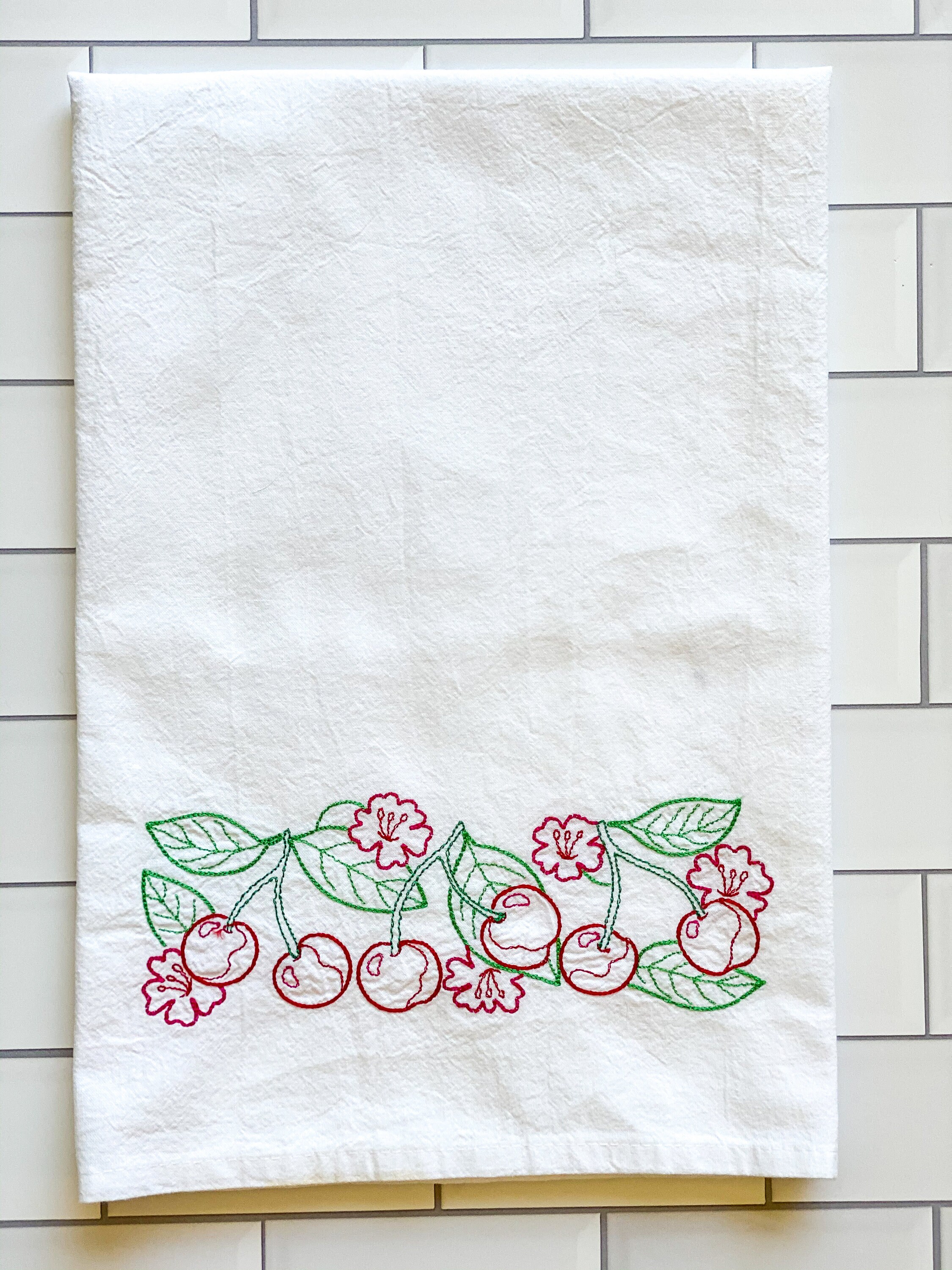 Embroidered Kitchen Towel Vintage Pattern Cherry Towel | Etsy