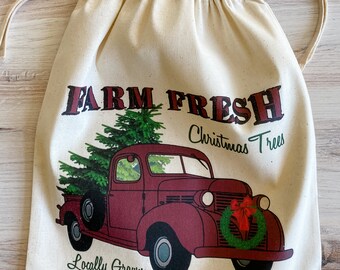 Large Christmas Gift Bag -  Green Truck  Farm Fresh Christmas Trees - Christmas Gift Wrapping - Holiday Gift Wrap