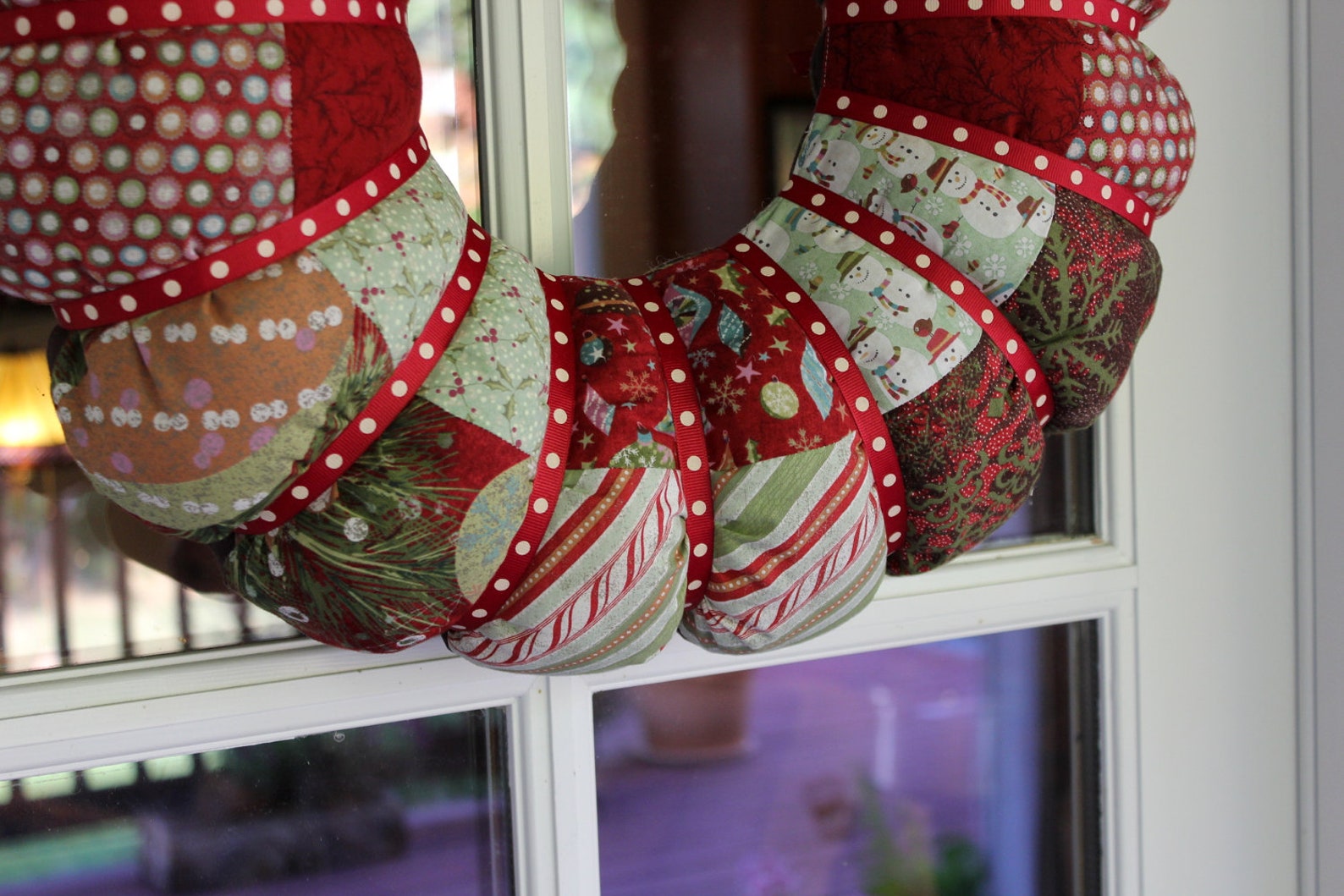 Large Patchwork Stuffed Fabric Christmas Wreath Etsy 