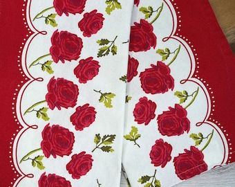 Vintage Inspired Rose Cotton Tea Towel - Retro Floral Kitchen Decor
