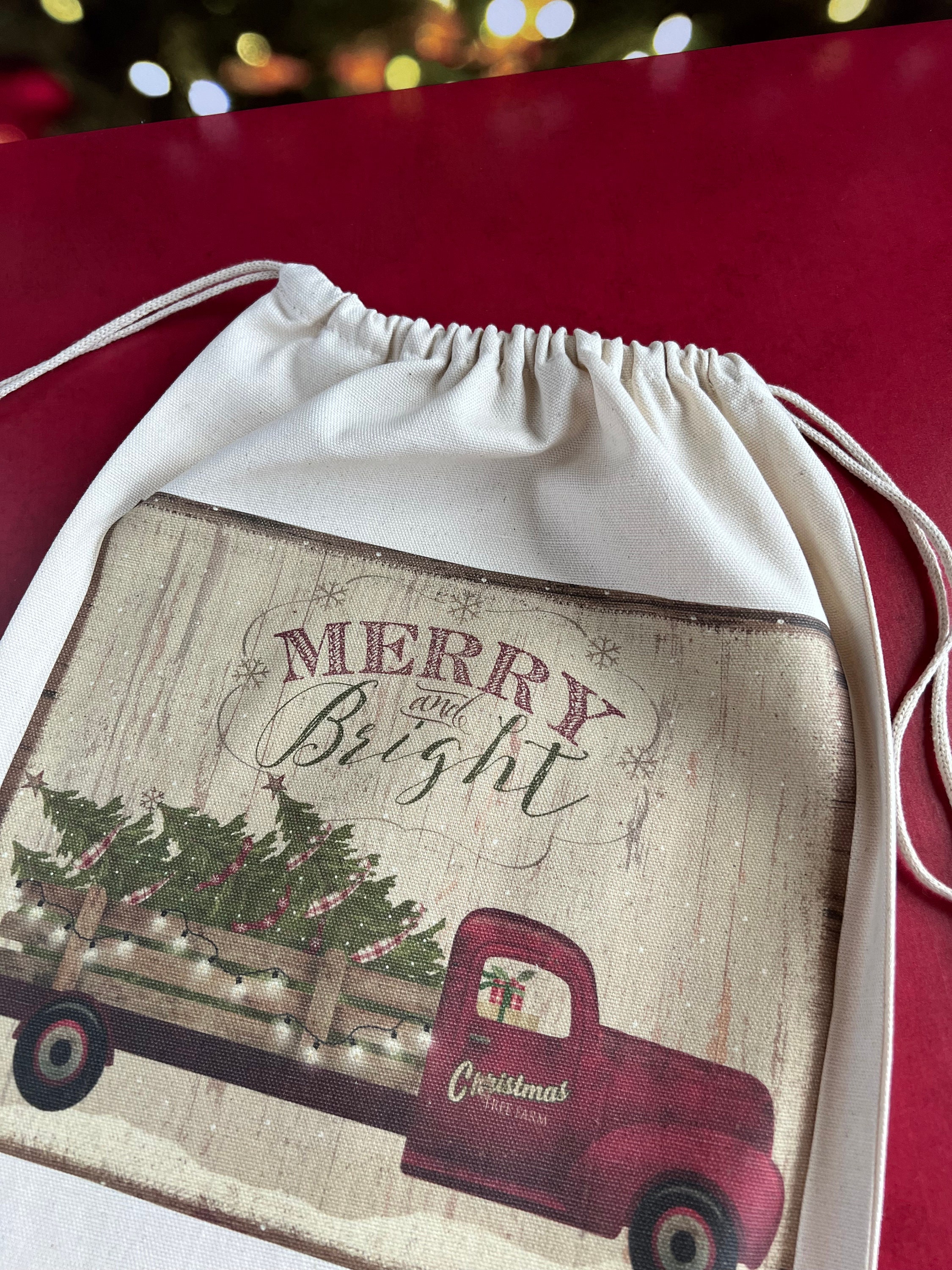 Large Christmas Gift Bag Christmas Tree Delivery Truck Christmas Gift Wrapping Holiday Gift Wrap Organic Cotton Gift Bag Etsy