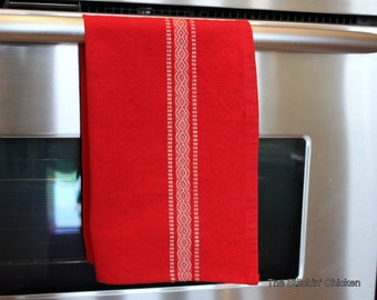 Scandinavian Towel - Christmas Tea Towel - Scandinavian Holiday Decor - Christmas Linens - Holiday Celebrations - Red Cotton Towel