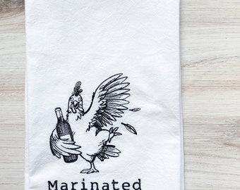 Embroidered Kitchen Towel - Marinated Chicken - Humorous Towel - Dish Towels - Kitchen Towels - Wine Lover Gift