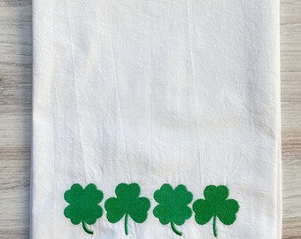 Embroidered Kitchen Towel - Shamrock Border - Home Decor - Kitchen Linens - Flour Sack Towel - St. Patrick's Day