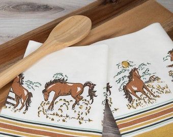 Retro Western Horse Kitchen Towel: Handmade Cotton Farmhouse Dish Towel