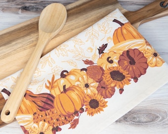 Fall Pumpkin & Gourd Cotton Tea Towel: Retro Harvest Kitchen Decor