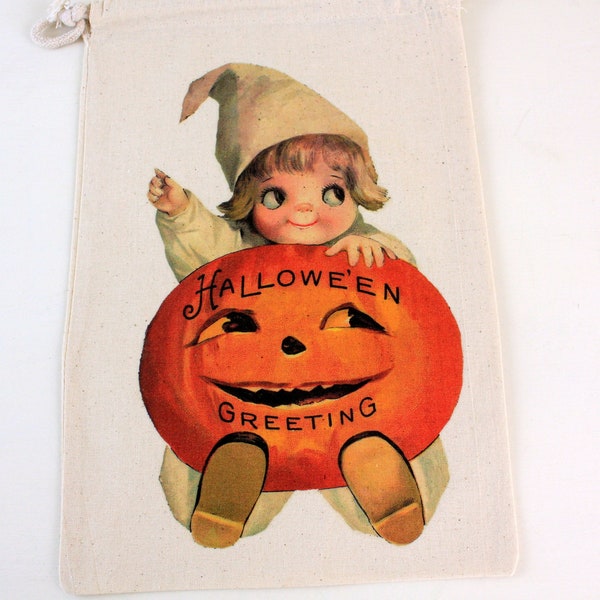Vintage Style Halloween Pumpkin Gift Bags - Fall Gift Bags - Storage Bag - Gift Wrap - Vintage Halloween Graphic