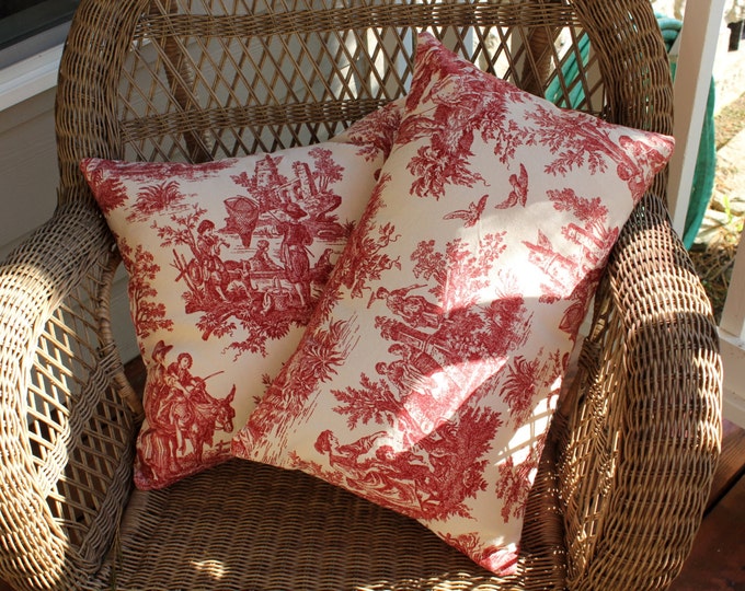 Red Toile Pillow Cover Farmhouse Decor Etsy