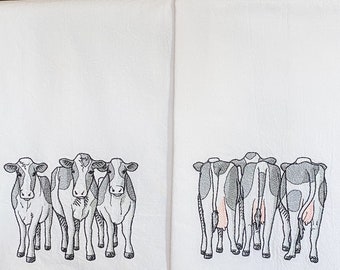 Embroidered Kitchen Towel -Set of 2 Cow Towels -  Kitchen Towel - Dish Towel - Farmhouse Decor - Cow Dish Towels - Farm Towels