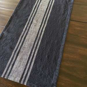 Striped Cotton Table Runner - Stripe Runner - Black with Gray Stripes - Farmhouse Decor - Farmhouse Table Runner