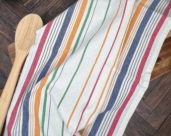 Retro Striped Cotton Kitchen Towel - 1940s Style Decor