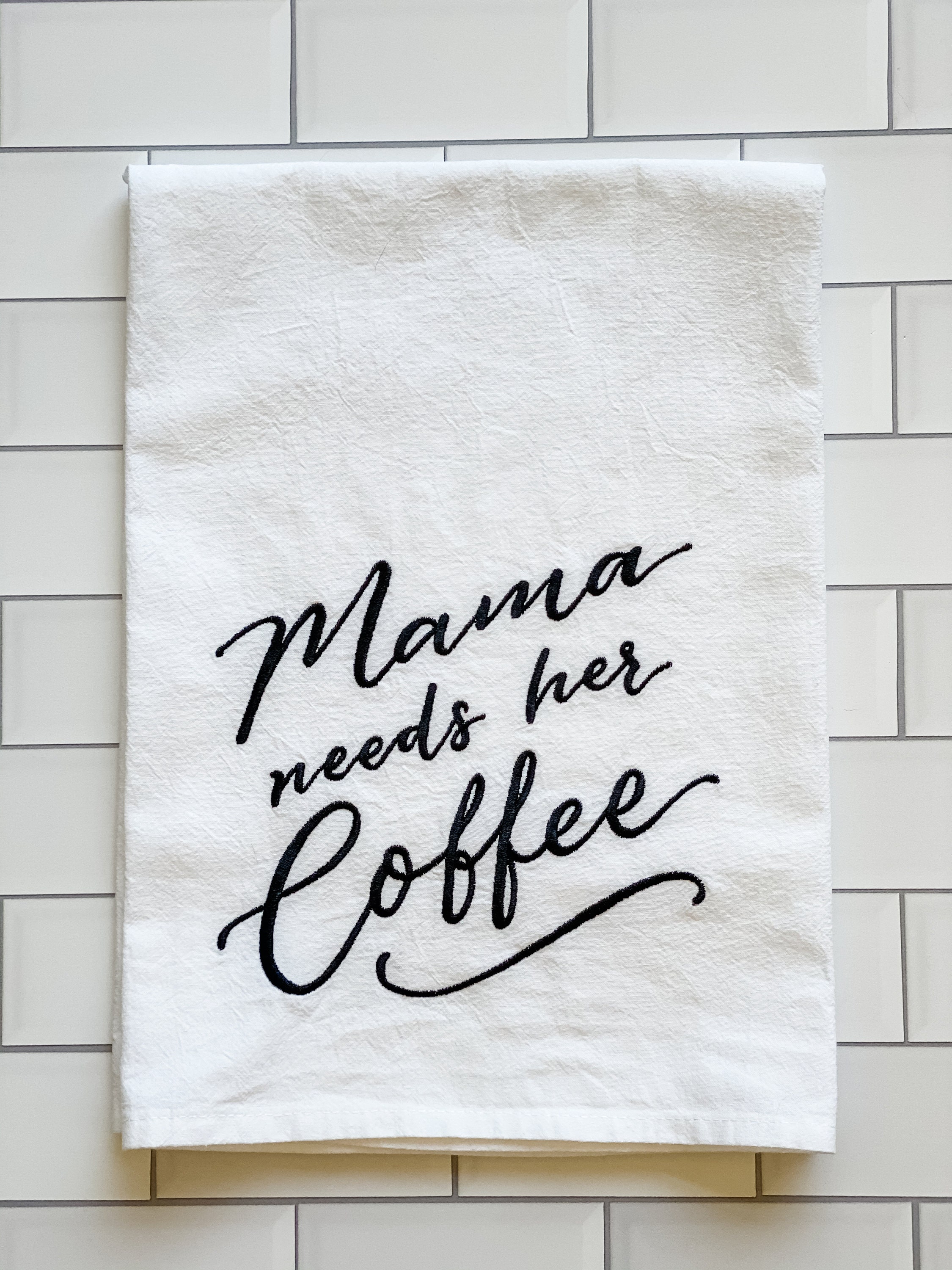 White Kitchen Embroidered Towel Mama needs a Cocktail