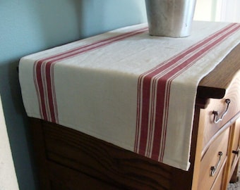 Farmhouse Table Runner - Oyster and Scarlet Striped Table Runner - Holiday Table Runner - Christmas Table Runner