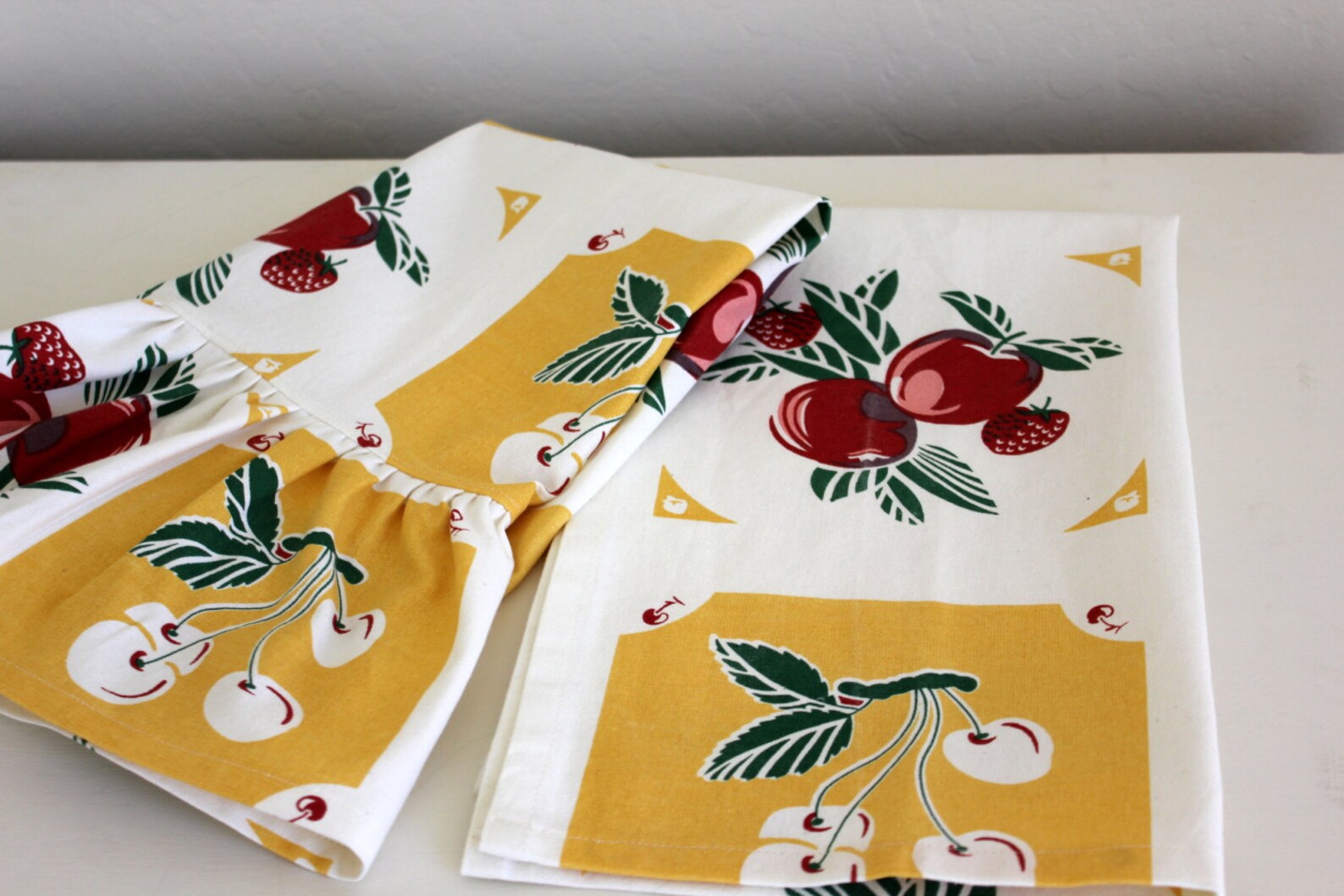 Kitchen Towel Cherry Dish Towel Yellow Cotton Towels Etsy