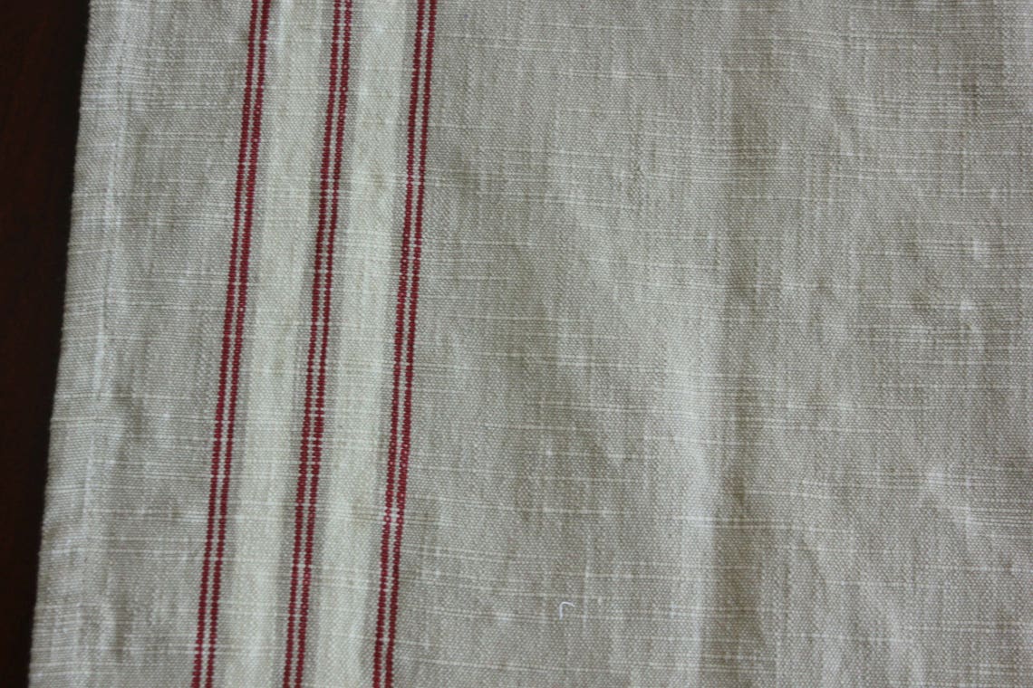 Striped Table Runner Flax With Natural and Scarlet Stripes - Etsy