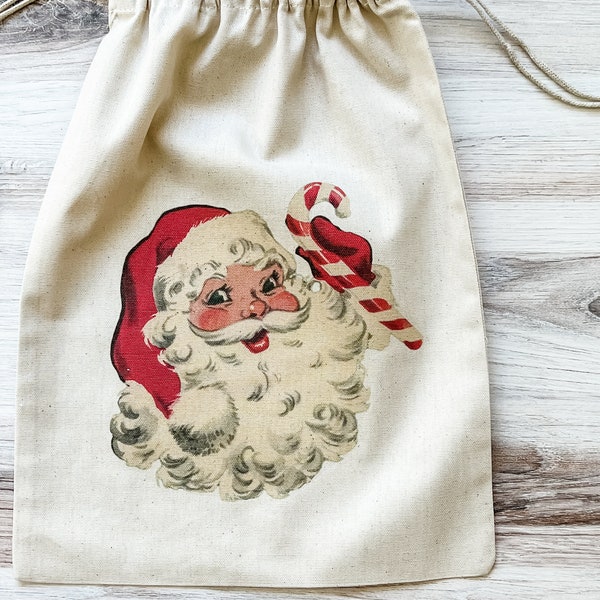 Large Vintage Inspired Santa Gift Bag - Organic Cotton Christmas Wrapping - Reusable Gift Bag - Holiday Celebrations