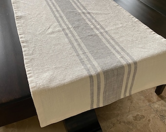 Striped Cotton Table Runner: Ivory & Gray Grain Sack, Farmhouse Decor