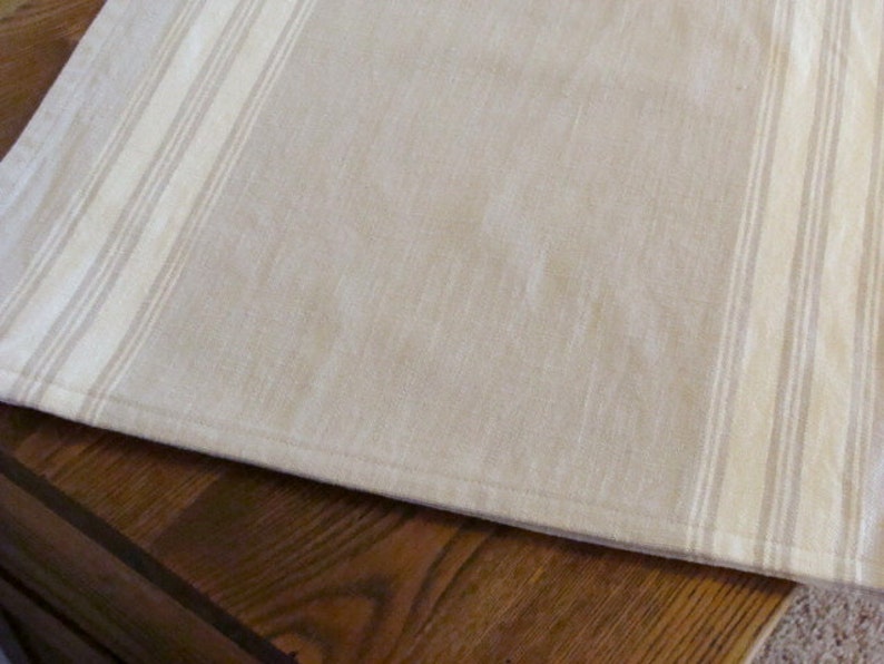 Striped Cotton Table Runner Flax and Natural Grain sack Stripe Runner Home Decor Cottage Decor Farmhouse Table Runner image 1