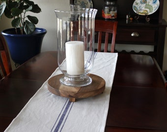Farmhouse Table Runner: Soft White Cotton with Blue Grain Sack Stripe