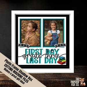 Graad 3 eerste dag laatste dag fotolijstjes 3D svg-ontwerp, gelaagde aandenken gesneden bestand shadowbox, DIY gepersonaliseerde schoolgeheugenlijstweergave