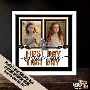 Graad 4 eerste dag laatste dag fotolijstjes 3D svg-ontwerp, gelaagde aandenken gesneden bestand shadowbox, DIY gepersonaliseerde schoolgeheugenlijstweergave