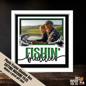 Cadre photo copains de pêche design svg 3d, boîte d'ombre en couches souvenir grand-père petit-fils, cadeau parfait pour le fichier de coupe cadre mémoire papa