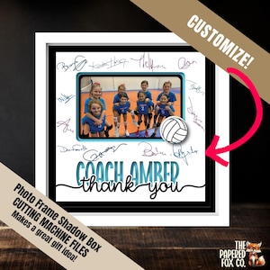 Volleybalcoach bedankt gelaagde shadowbox-lijst, bench moeder handtekening frame svg-bestand knippen, teamsponsor gepersonaliseerde fotoweergave aandenken