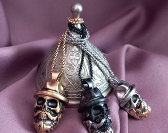 Stainless Steel Biker Skull Necklace: Hat & Beard Pendant, Father's Day Gifts