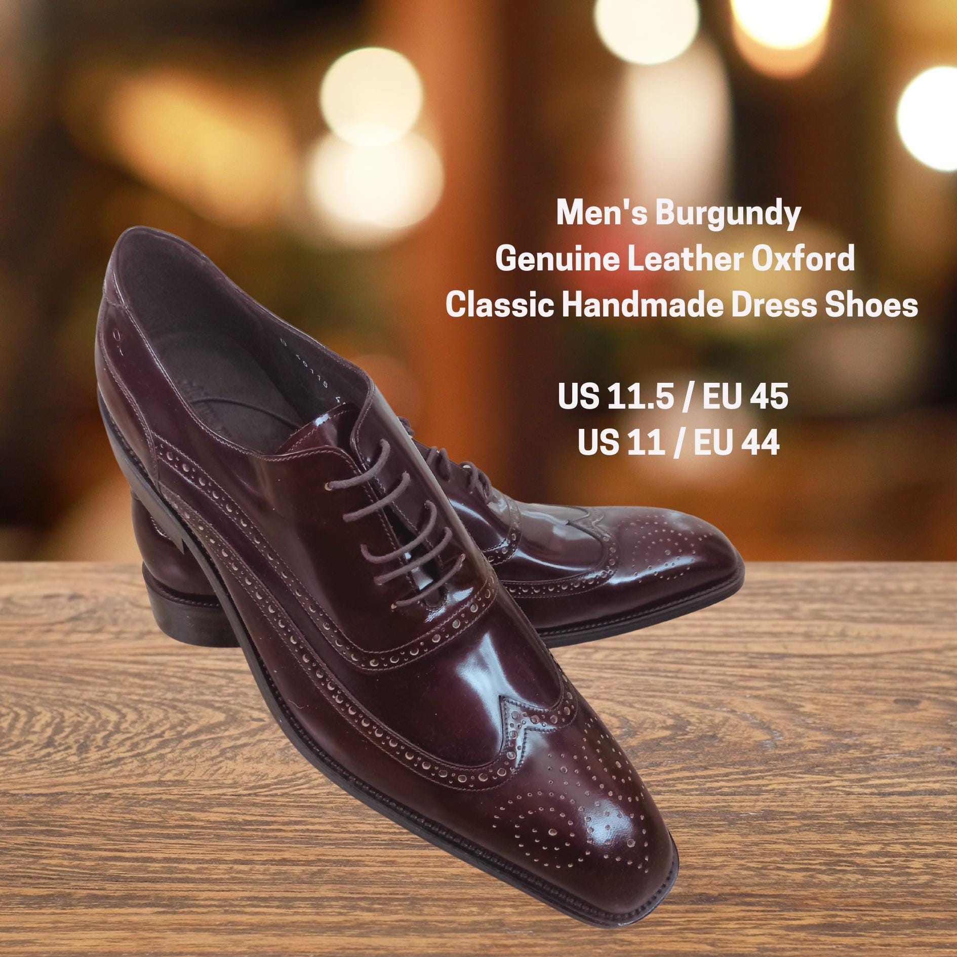 Handmade Burgundy Leather Oxford Shoes: Goodyear Welted, US  display picture 2