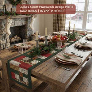 Patchwork Print Table Runner, Tartan Quilted Look, 16"x72" & 16"x90" | Gifts for Mom