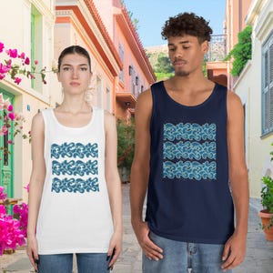 Camiseta sin mangas retro con olas del océano: camisa unisex de algodón para festivales de verano